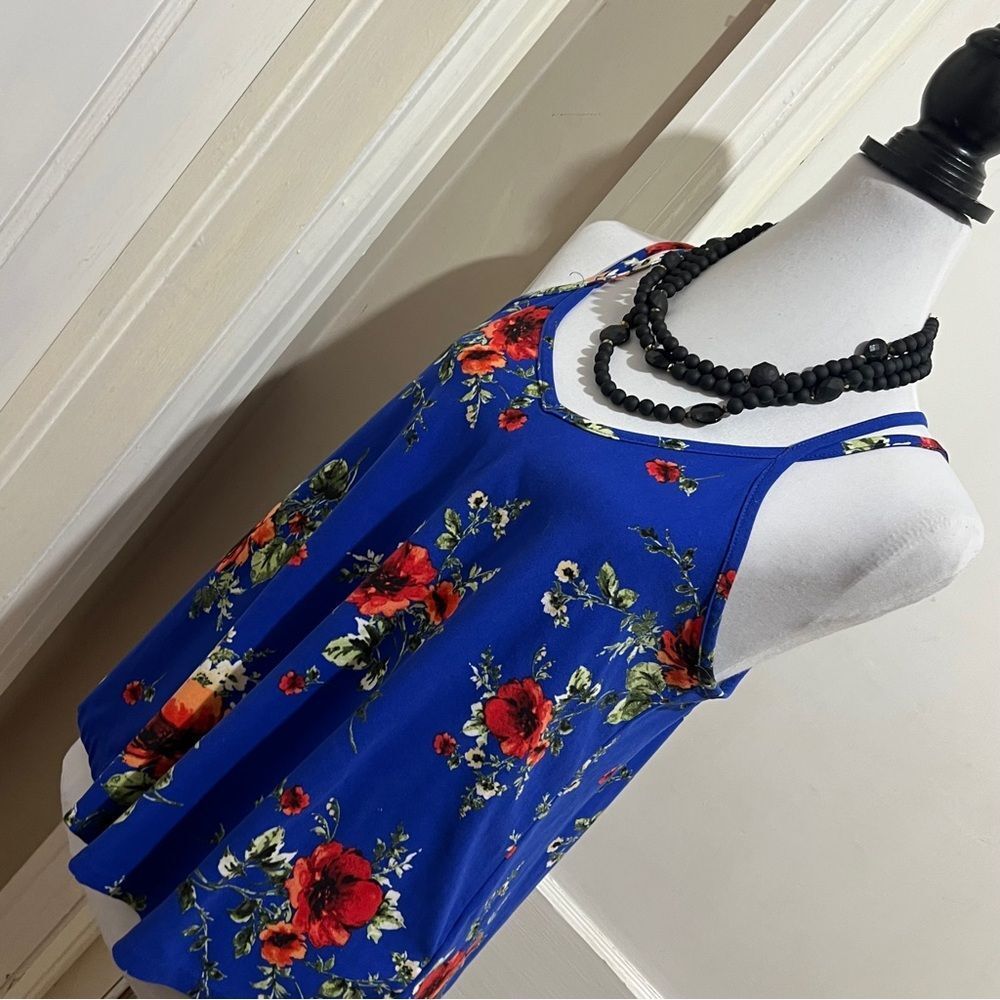 Papermoon Blue and Pink Floral Cross back Tank Like New! Women's Small